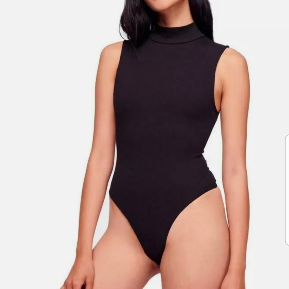 Free People Black Mock Neck Sleeveless Bodysuit